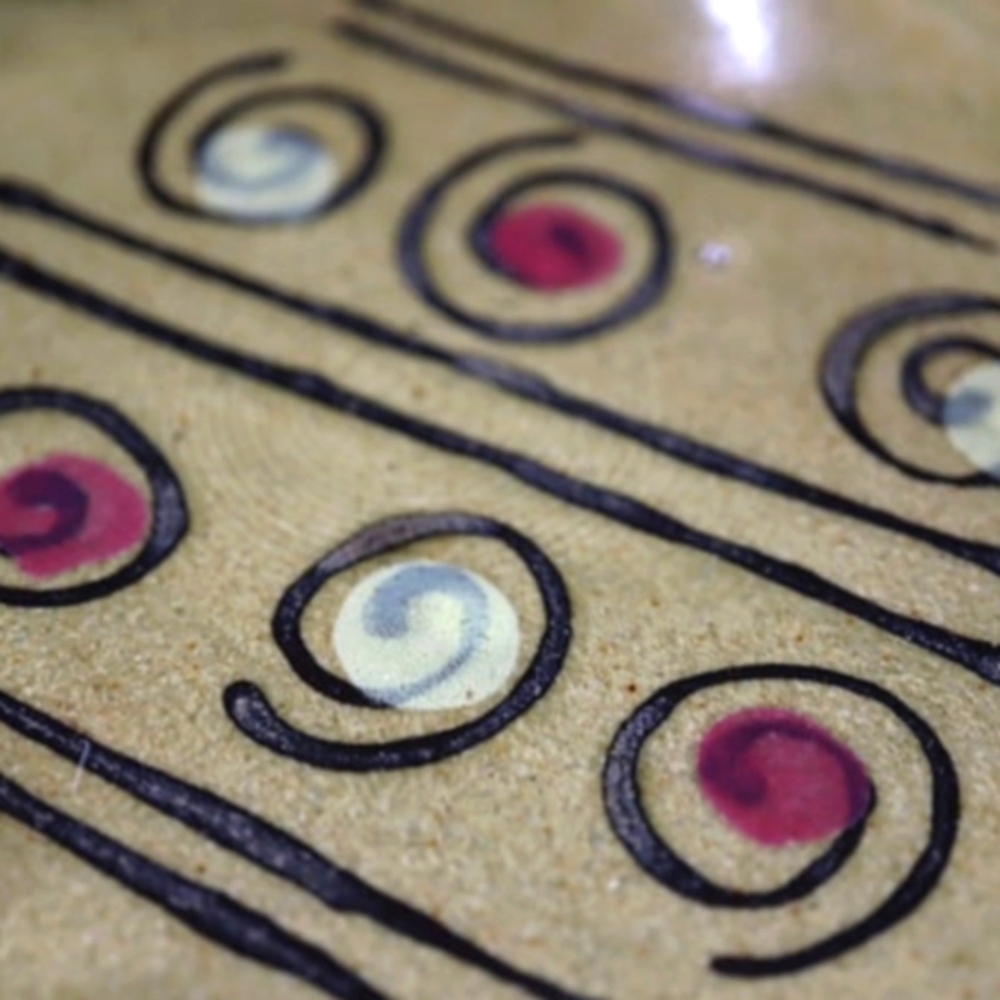 Vintage Nevco Round Green Stoneware Ashtray 3 Slot Abstract Pattern - Picture 6 of 8